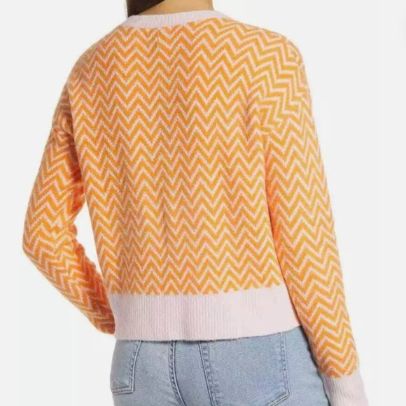 Halogen x Atlantic-Pacific Sweater Orange Pink Crop Boxy Sz XS Chevron Academia - Picture 2 of 12